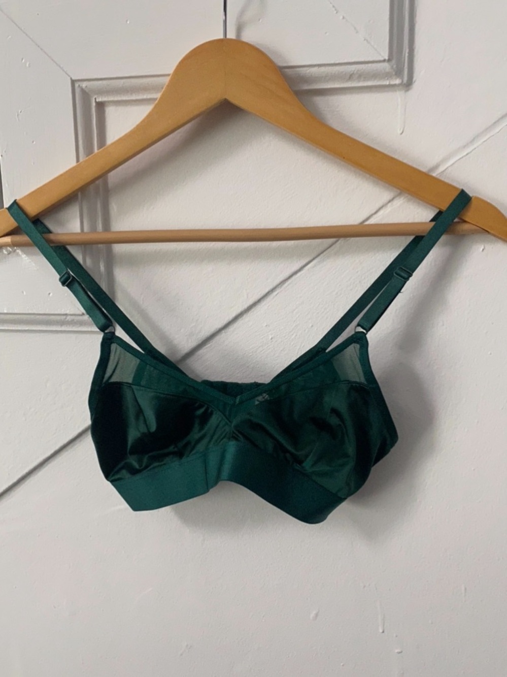 Auden Deep Green Satin Bralette with Sheer Panels